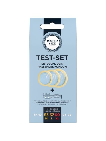 MISTER SIZE TEST SET 3 PRESERVATIVOS DIFERENTES TALLAS CINTA METRICA