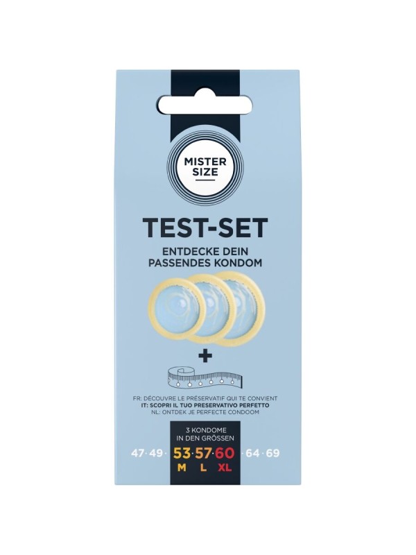 MISTER SIZE TEST SET 3 PRESERVATIVOS DIFERENTES TALLAS CINTA METRICA
