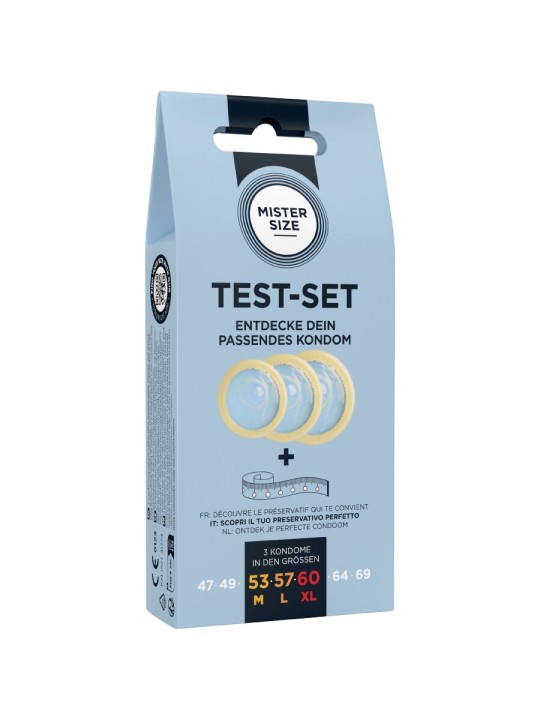 MISTER SIZE TEST SET 3 PRESERVATIVOS DIFERENTES TALLAS CINTA METRICA