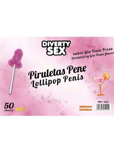 DIABLO GOLOSO 50 PIRULETAS PENE GIN TONIC FRESA 10 ALCOHOL