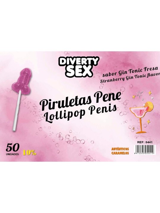 DIABLO GOLOSO 50 PIRULETAS PENE GIN TONIC FRESA 10 ALCOHOL