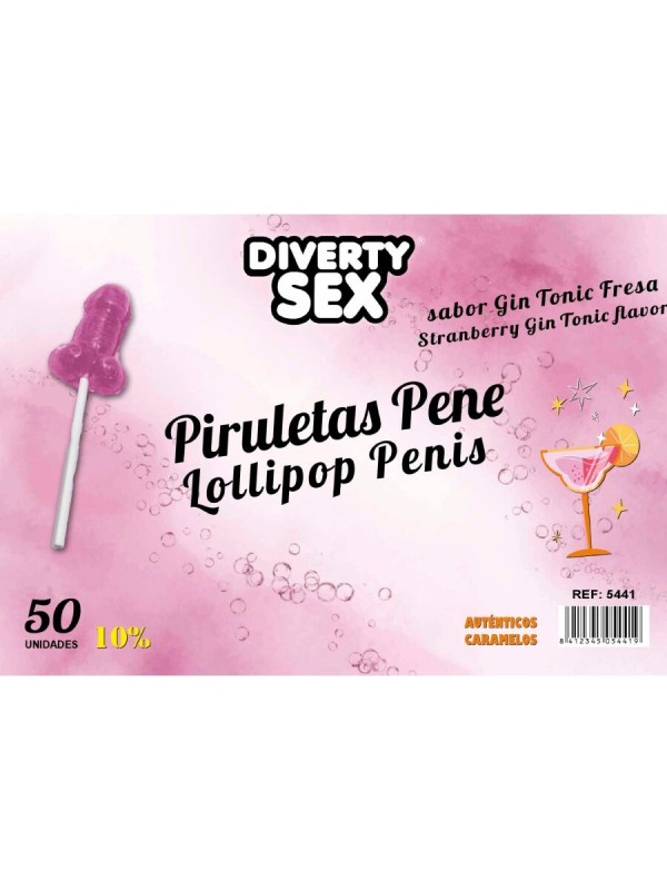 DIABLO GOLOSO 50 PIRULETAS PENE GIN TONIC FRESA 10 ALCOHOL