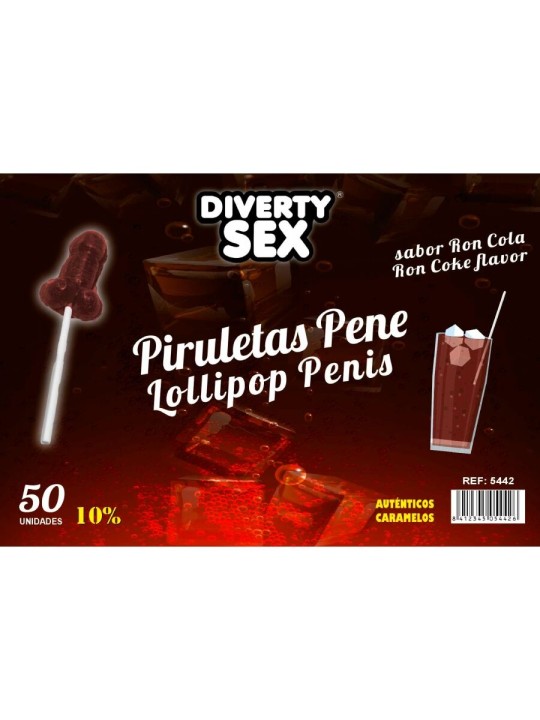DIABLO GOLOSO 50 PIRULETAS PENE RON COLA 10 ALCOHOL