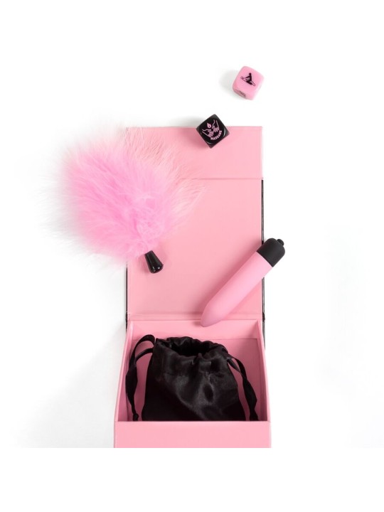SECRET PLAY CAJA DE PLACERES PARA PAREJAS DADOS BALA VIBRADORA PLUMERO