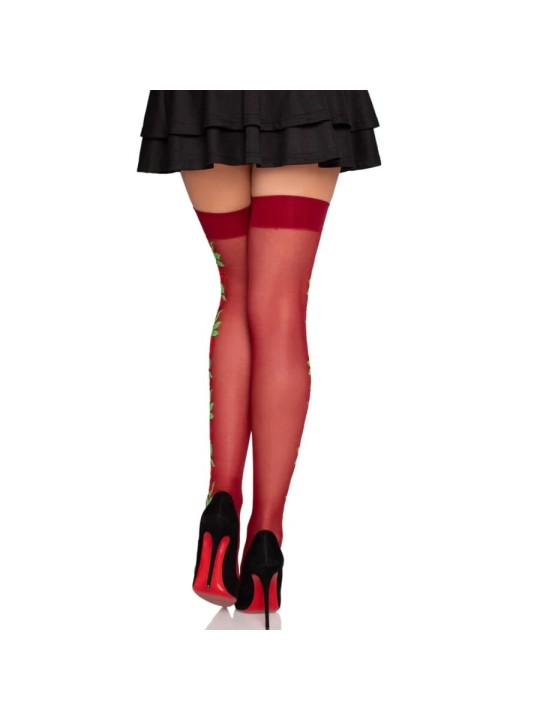 LEG AVENUE 1957 MEDIAS DE LIGUERO CON FLORES ROJAS TALLA UNICA