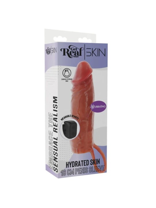 GET REAL FUNDA HYDRATED SKIN DE SILICONA CON VIBRACION PARA PENE CARAMELO 16 CM
