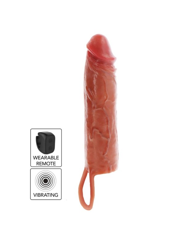 GET REAL FUNDA HYDRATED SKIN DE SILICONA CON VIBRACION PARA PENE CARAMELO 20 CM
