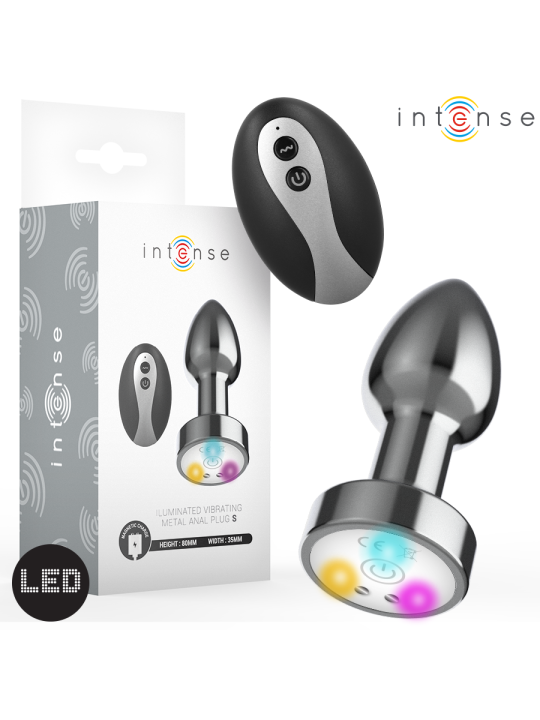 INTENSE PLUG ANAL TALLA S DE METAL VIBRADOR CON LUCES LED MULTICOLOR Y CONTROL REMOTO