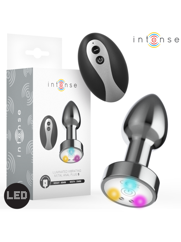 INTENSE PLUG ANAL TALLA S DE METAL VIBRADOR CON LUCES LED MULTICOLOR Y CONTROL REMOTO