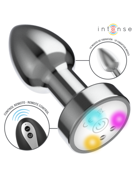 INTENSE PLUG ANAL TALLA S DE METAL VIBRADOR CON LUCES LED MULTICOLOR Y CONTROL REMOTO
