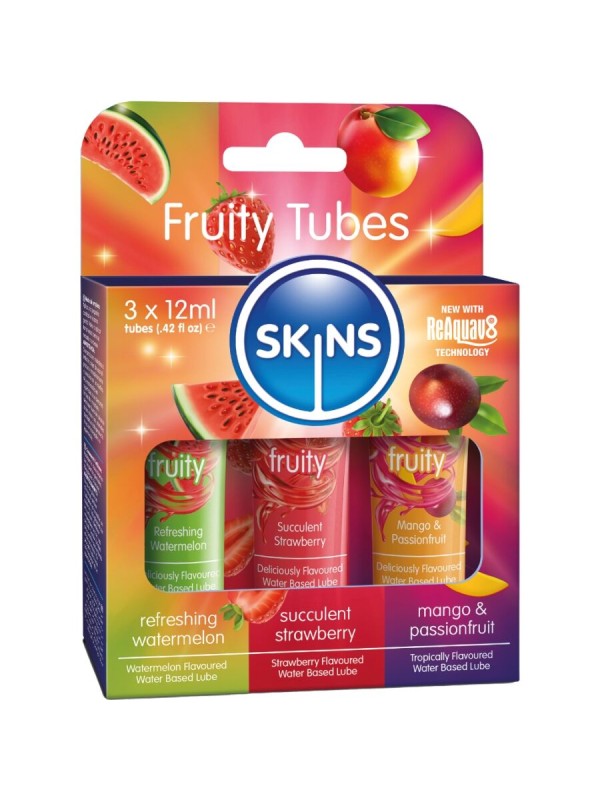 SKINS FRUITY LUBES KIT LUBRICANTES SANDIA FRESA MANGO 3 x 12 ML