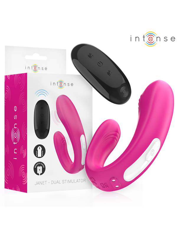 INTENSE JANET ESTIMULADOR Y VIBRADOR DUAL EN FORMA DE U CON CONTROL REMOTO ROSA