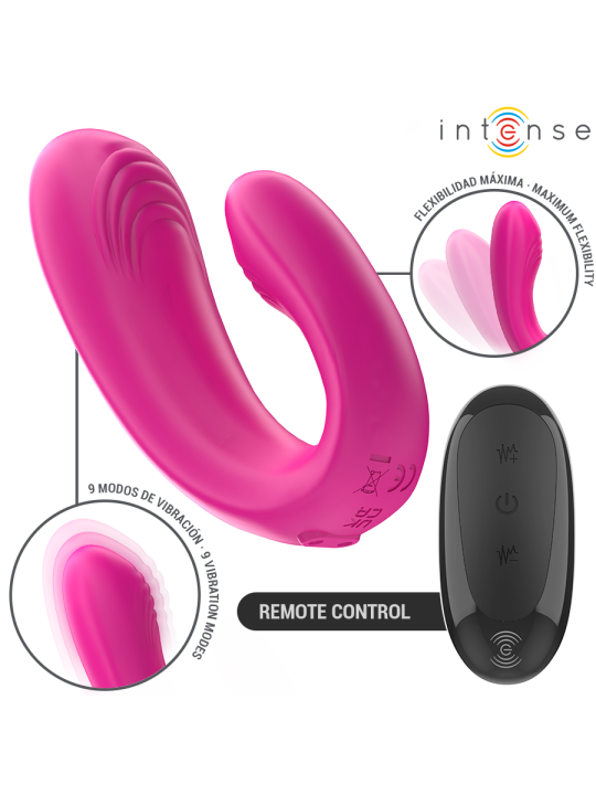 INTENSE JANET ESTIMULADOR Y VIBRADOR DUAL EN FORMA DE U CON CONTROL REMOTO ROSA
