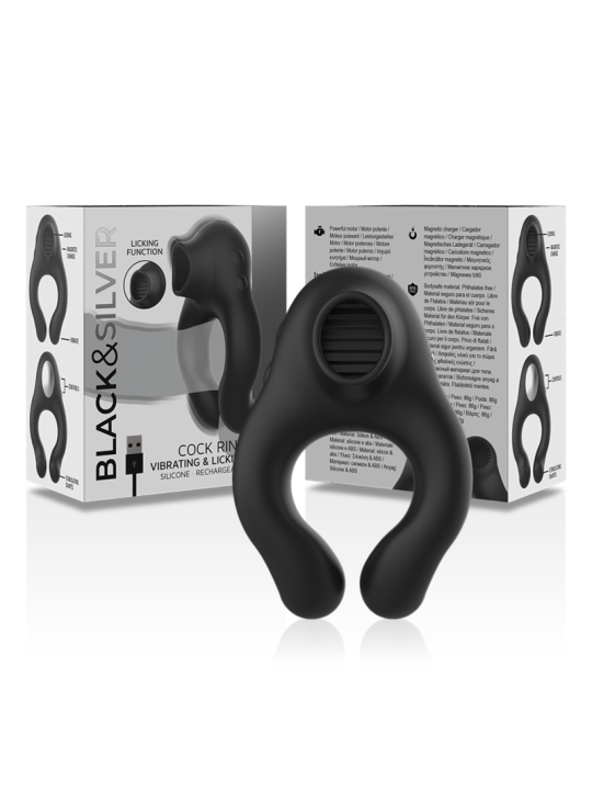 BLACKSILVER ANILLO VIBRADOR SILICONA 3 MOTORES RECARGABLE NEGRO