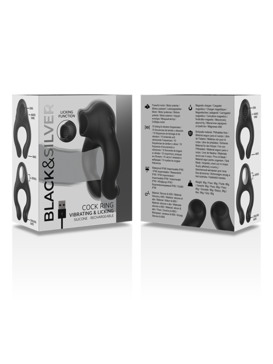 BLACKSILVER ANILLO VIBRADOR SILICONA 3 MOTORES RECARGABLE NEGRO