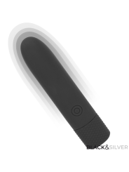 BLACK SILVER GERI BALA VIBRADORA RECARGABLE POR USB 8 VIBRACIONES NEGRO 10 X 22 CM