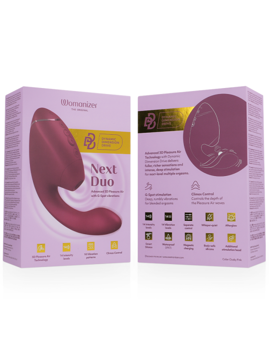 WOMANIZER DUO NEXT ESTIMULADOR VIBRADOR DUAL CLITORIS PUNTOG ROSA