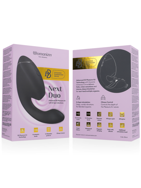 WOMANIZER DUO NEXT ESTIMULADOR VIBRADOR DUAL CLITORIS PUNTOG NEGRO