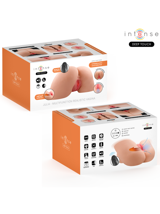 INTENSE DEEP TOUCH JULIA MASTURBADOR ANO Y VAGINA CON EFECTO SUCCION CALOR VIBRACION Y VOZ CON CONTROL REMOTO 9 KG