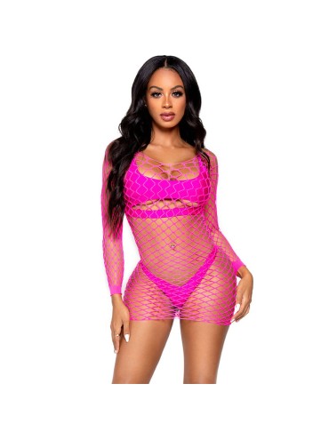 LEG AVENUE VESTIDO DE REJILLA MANGA LARGA BLANCO TALLA UNICA