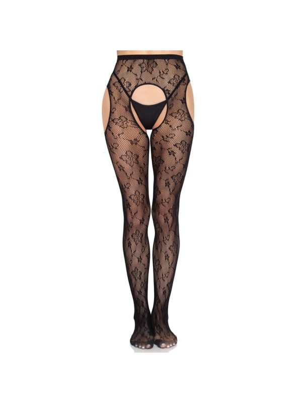 LEG AVENUE 1967 MEDIAS DE LIGUERO CON RED DE FLORES NEGRO TALLA UNICA