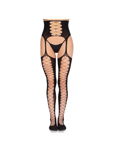 LEG AVENUE 1968 MEDIAS DE LIGUERO CON ENCAJE NEGRO TALLA UNICA