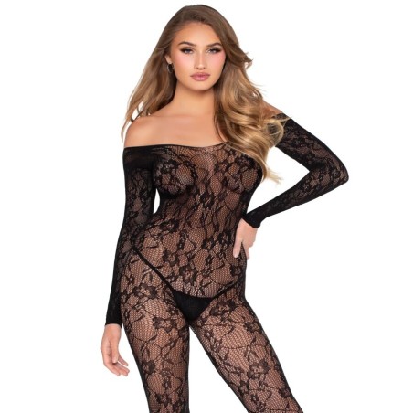 LEG AVENUE 89366 BODYSTOCKING DE LENCERIA DE ENCAJE NEGRO TALLA UNICA