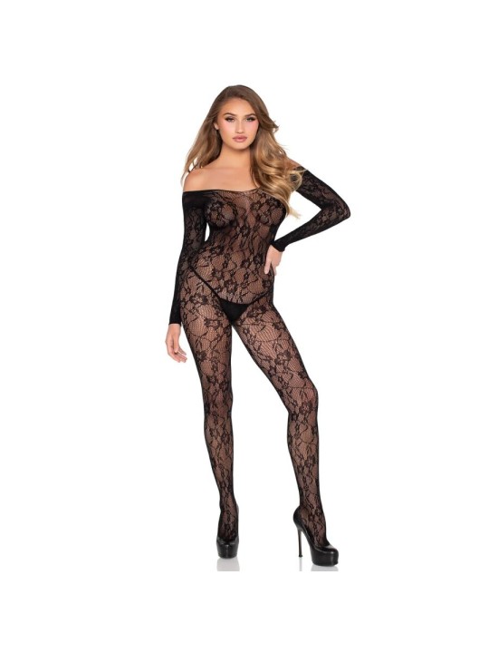LEG AVENUE 89366 BODYSTOCKING DE LENCERIA DE ENCAJE NEGRO TALLA UNICA