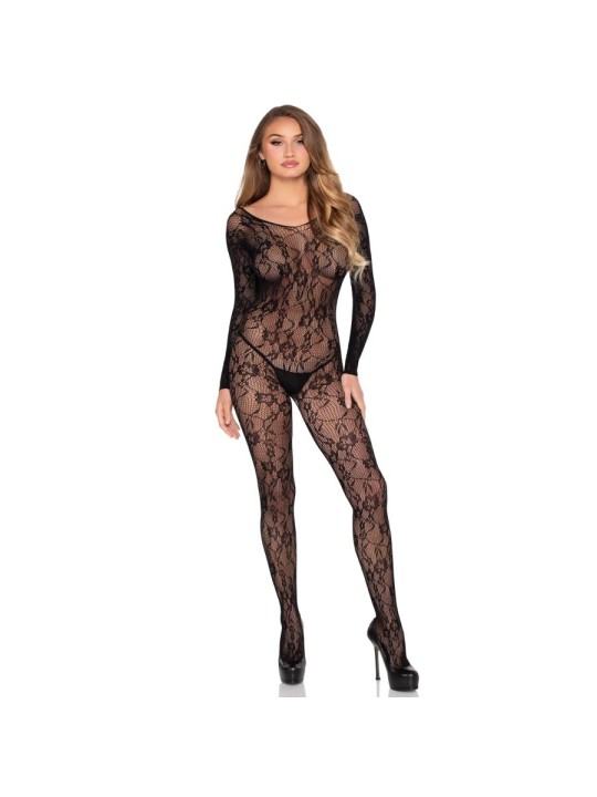 LEG AVENUE 89366 BODYSTOCKING DE LENCERIA DE ENCAJE NEGRO TALLA UNICA