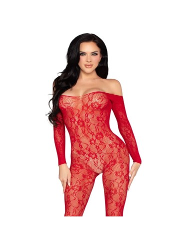LEG AVENUE 89366 BODYSTOCKING DE LENCERIA DE ENCAJE ROJO TALLA UNICA