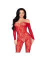 LEG AVENUE 89366 BODYSTOCKING DE LENCERIA DE ENCAJE ROJO TALLA UNICA