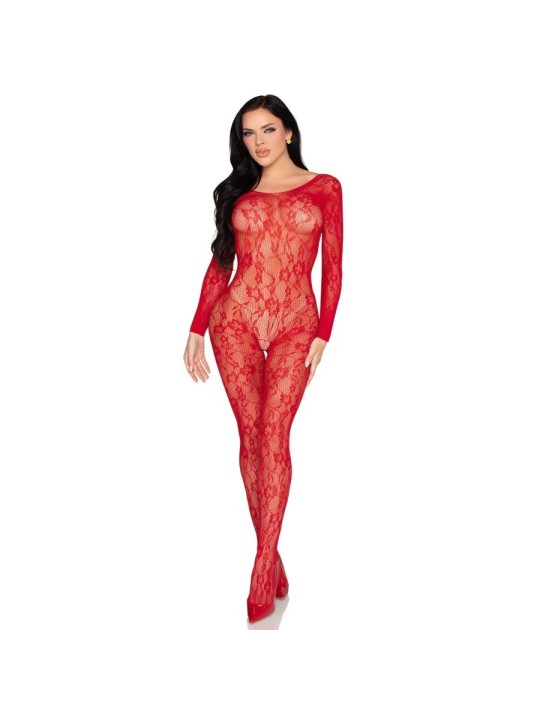 LEG AVENUE 89366 BODYSTOCKING DE LENCERIA DE ENCAJE ROJO TALLA UNICA