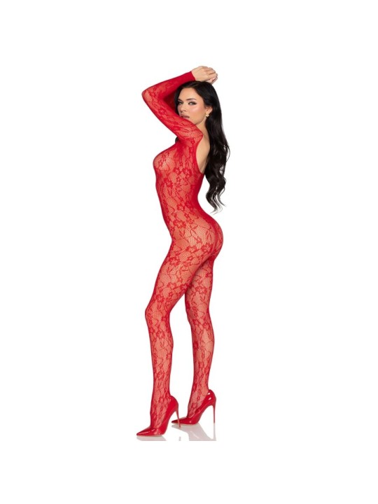 LEG AVENUE 89366 BODYSTOCKING DE LENCERIA DE ENCAJE ROJO TALLA UNICA