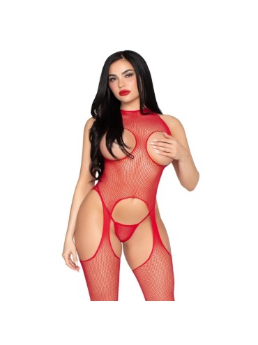 LEG AVENUE 89374 BODYSTOCKING SIN COPAS Y PANTY ROJO TALLA UNICA
