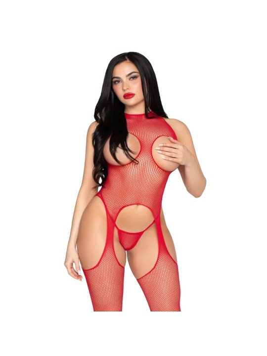 LEG AVENUE 89374 BODYSTOCKING SIN COPAS Y PANTY ROJO TALLA UNICA