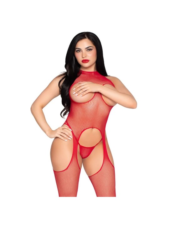 LEG AVENUE 89374 BODYSTOCKING SIN COPAS Y PANTY ROJO TALLA UNICA