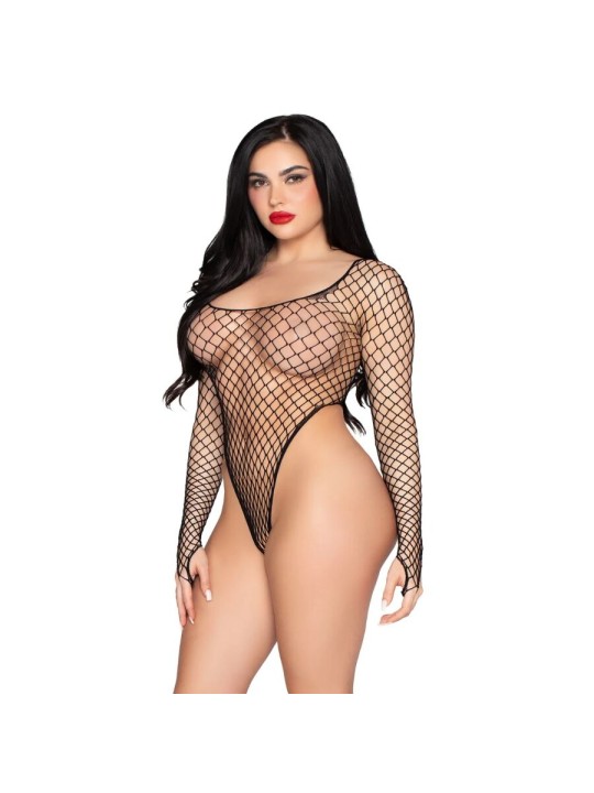 LEG AVENUE 89377 BODYSUIT DE RED INDUSTRIAL DE CORTE ALTO NEGRO TALLA UNICA