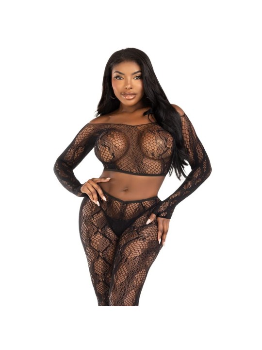 LEG AVENUE 89373 CROP TOP Y MEDIAS SIN PIE DE PITON NEGRO TALLA UNICA