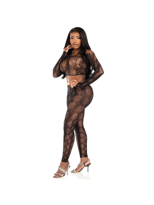 LEG AVENUE 89373 CROP TOP Y MEDIAS SIN PIE DE PITON NEGRO TALLA UNICA