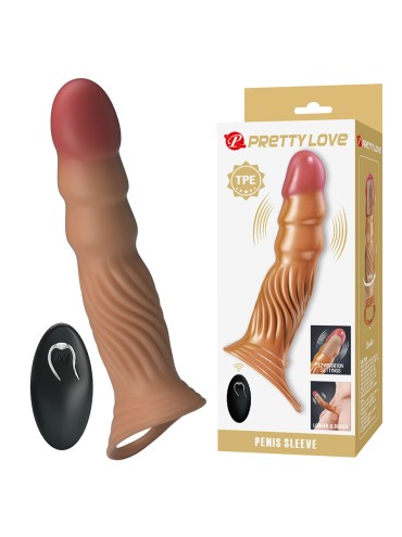 PRETTY LOVE FUNDA PARA PENE TEXTURIZADA CON VIBRACION Y CONTROL REMOTO