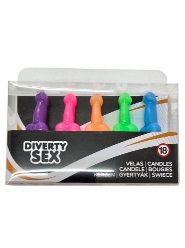 DIABLO PICANTE CAJA 5 VELAS FORMA PENE DIFERENTES COLORES