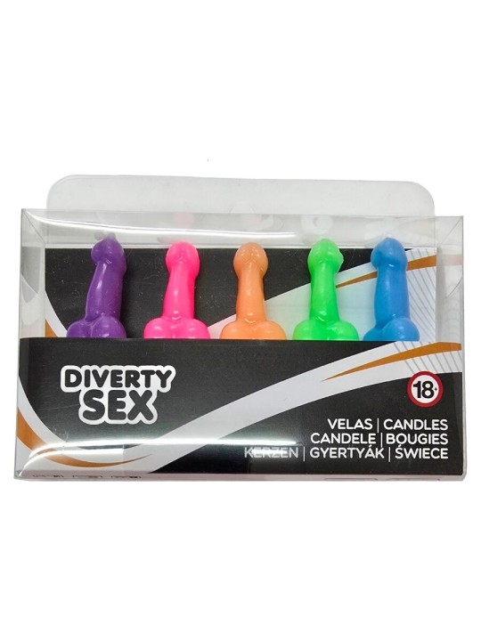 DIABLO PICANTE CAJA 5 VELAS FORMA PENE DIFERENTES COLORES