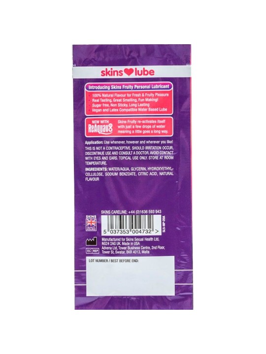 SKINS FRUITY LUBRICANTE BASE DE AGUA MANGO FRUTA PASION MONODOSIS 5 ML