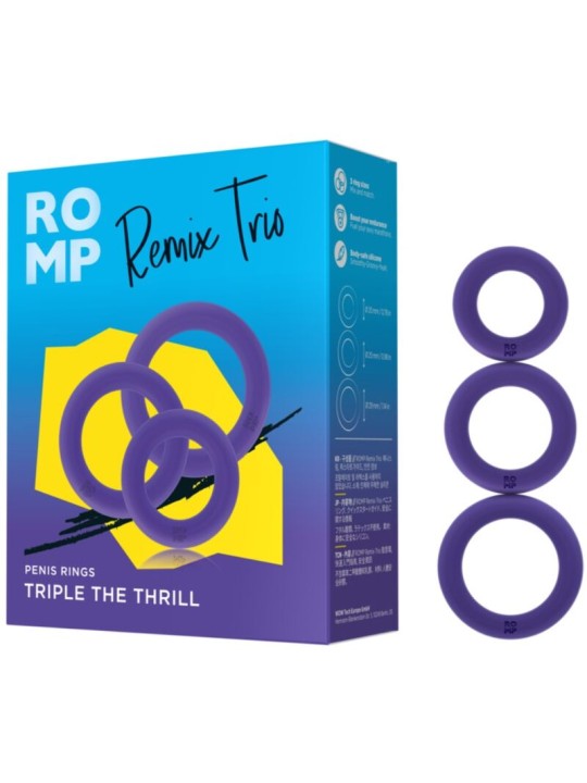 ROMP REMIX TRIO SET DE 3 ANILLOS PARA PENE SILICONA MORADO