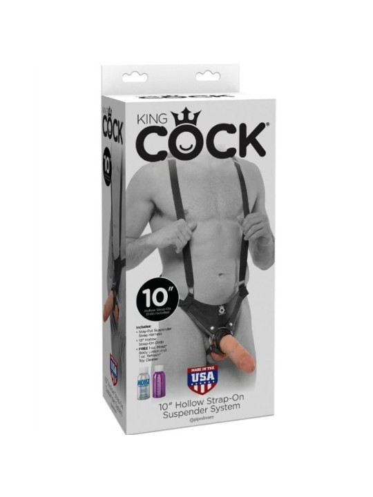 KING COCK STRAP ON CON DILDO HUECO 255 CM Y TIRANTES COLOR CARNE