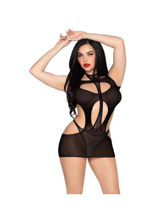 LEG AVENUE 81680 MINI VESTIDO OPACO Y TEDDY HALTER NEGRO TALLA UNICA