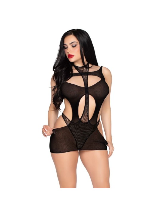 LEG AVENUE 81680 MINI VESTIDO OPACO Y TEDDY HALTER NEGRO TALLA UNICA