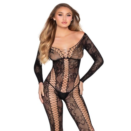 LEG AVENUE 89369 JUMPSUIT DE RED Y ENCAJE NEGRO TALLA UNICA