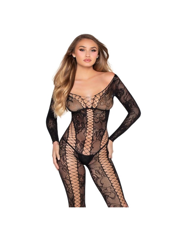 LEG AVENUE 89369 JUMPSUIT DE RED Y ENCAJE NEGRO TALLA UNICA