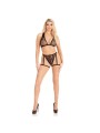 LEG AVENUE 86148 TOP DE BRA DE ENCAJE Y PANTY CON LIGUEROS NEGRO TALLA UNICA